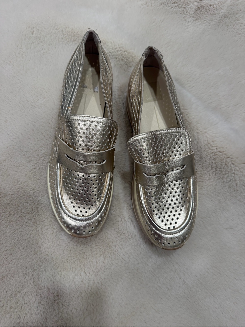 Metallic gold Women's Perforated Loafers - Classic Slip-On Style
